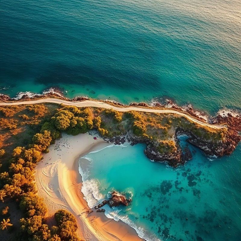 Aerial view of Malindi's coastline at golden hour