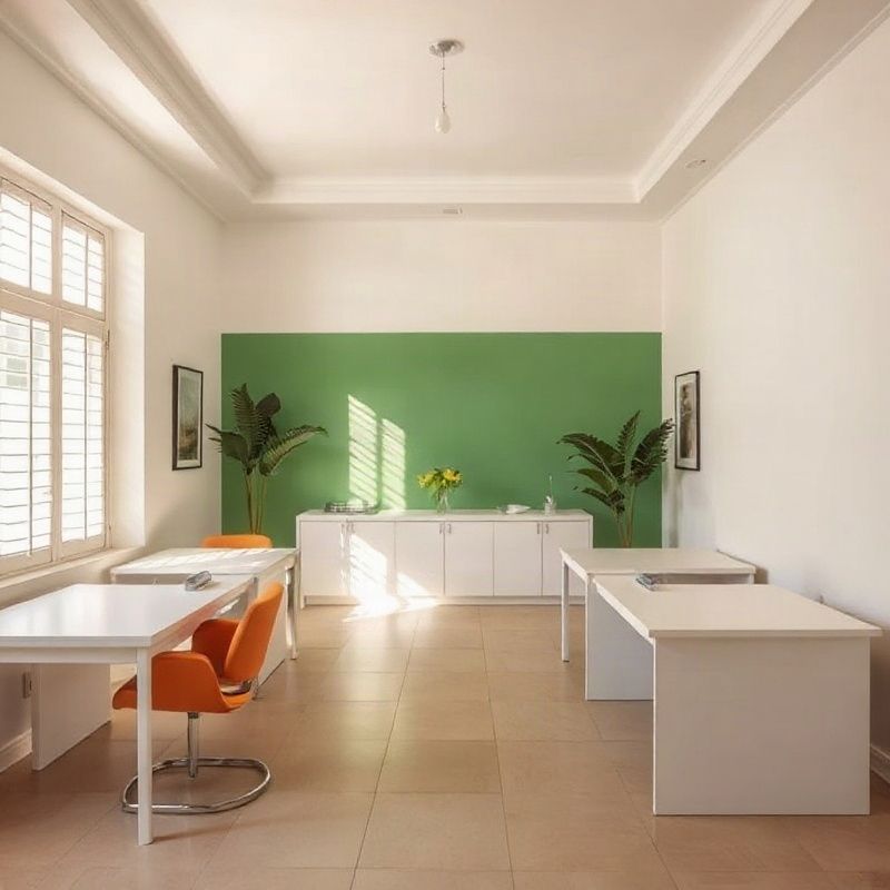 Boutique real estate office reception with emerald-fresh accent wall in Malindi
